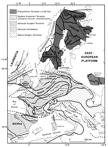 Tectonic elements across central Europe